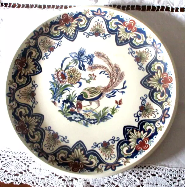 Ancien magnifique grand plat rond 32 cm faïence estampillé Vieux Rhodes Boch