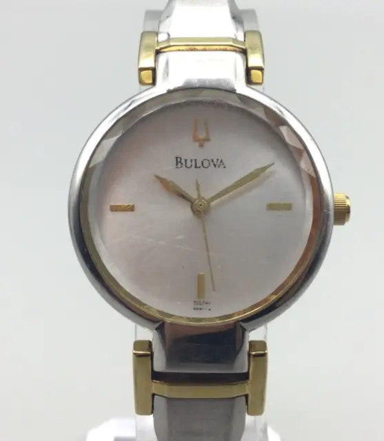 Bulova Watch Women Silver Gold Tone 28mm Round 2016 New Battery 6.75"