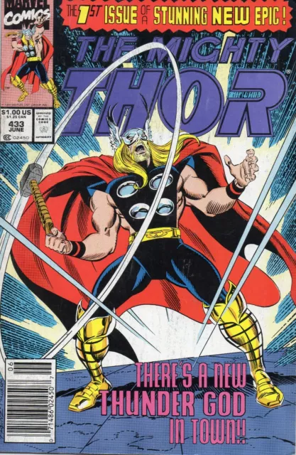 MIGHTY THOR # 433 2nd APP OF ERIC MASTERSON AS THOR  NEWSSTAND VARIANT JUNE 1991