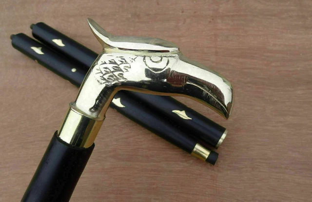 Canne De Marche Victorienne Rare Avec Corbeau - Noir, Style Steampunk
