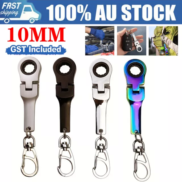 Mini 10mm Ratchet Spanner Multifuntional Portable Wrench Key Ring Key Chain AU