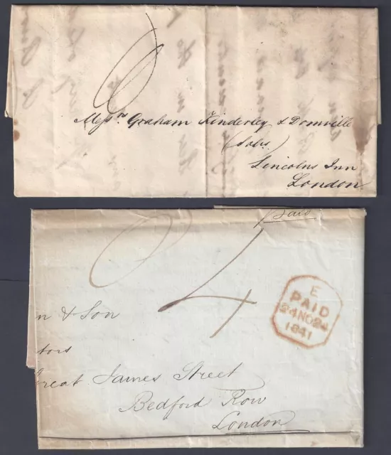 Uk Gb 1822 & 1841 Postal History Two Stampless Folded Letters Sheffield & Nottin