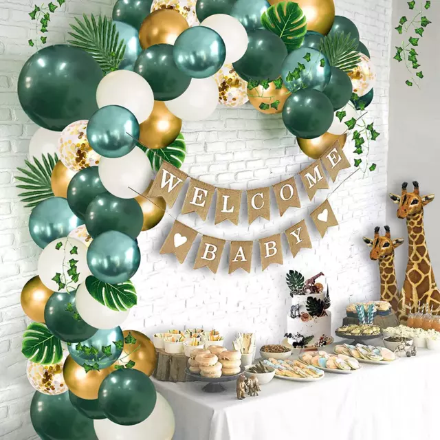 Safari Baby Shower Decorations Jungle Theme Party Supplies with Lush Green Ballo