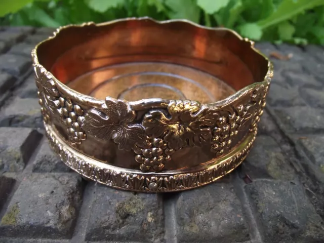 Vtg Rose Gold Metal Turned Wood Base Gallery Wine Champagne Bottle Table Coaster