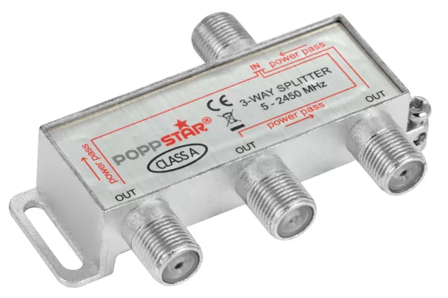 Poppstar Sat-Verteiler 3-fach (analog / digital-tauglich), 100dB, 5-2450 MHz