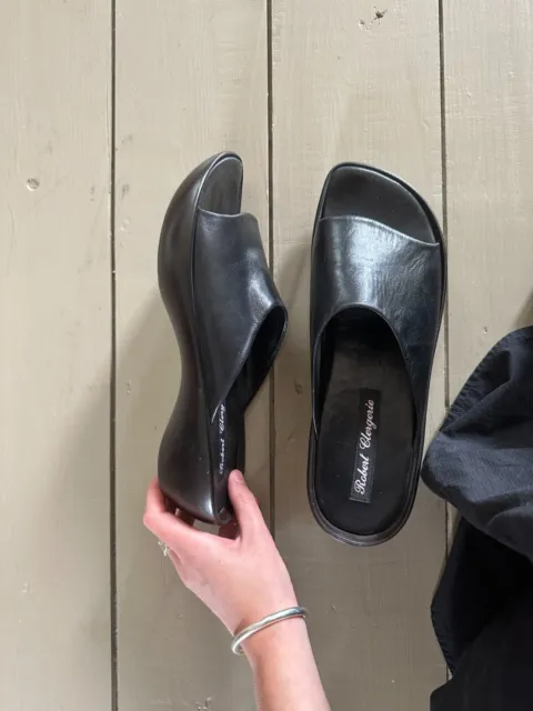 Robert Clergerie Platform Black Leather Sandals 7 8