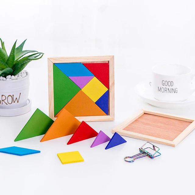 Educational Toy Wooden Colorful Tangram Geometric Jigsaw Puzzle Board Kids Gift