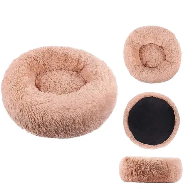 Pet Dog Cat Bed Donut Plush Fluffy Soft Warm Calming Bed Sleeping Kennel Nest 3