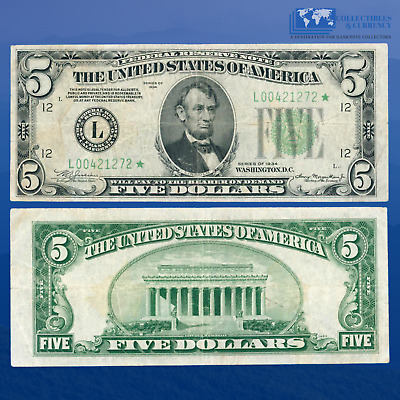 Fr.1956 1934 $5 Five Dollars Mule Star Note, FRN San Francisco, Fine #21272