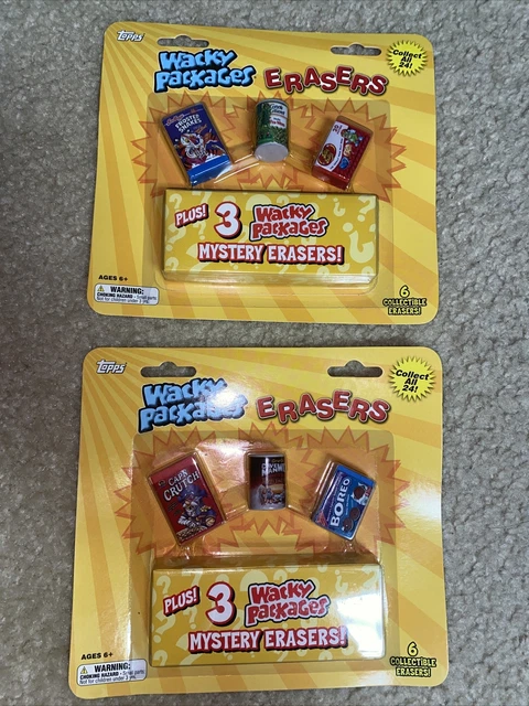 Lot of 2 Topps WACKY PACKAGES ERASERS Blister Packs 6 Erasers Per Pack - Sealed