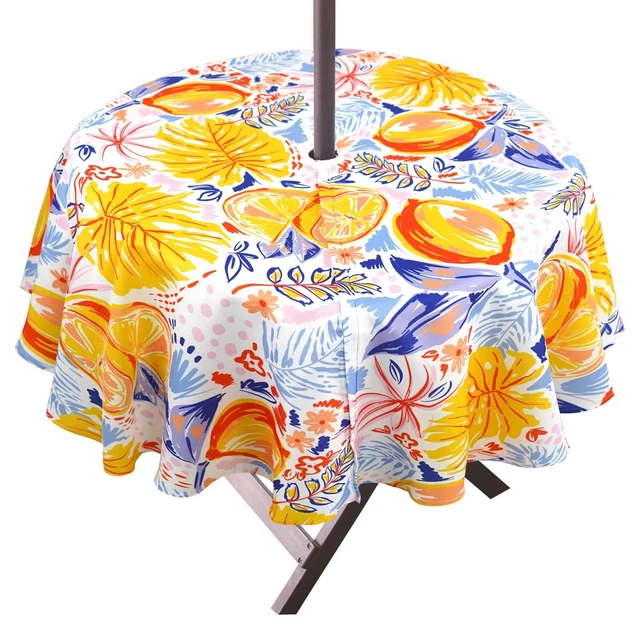 Round Outdoor Tablecloth with Umbrella Hole and Zipper