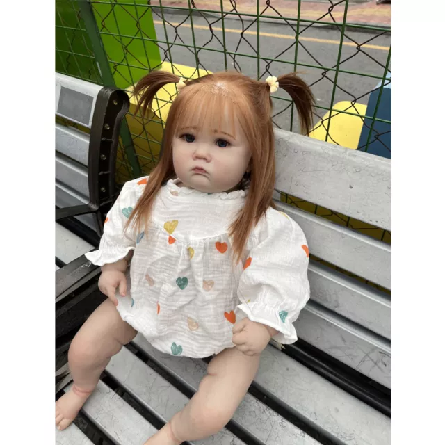 Handmade 25 Inch Lifelike Reborn Baby Doll Finished Cute Girl Long Yellow Hair