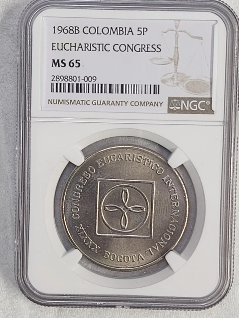 1968 B Colombia 5 pesos coin NGC Rated MS 65 Int. Eucharistic Congress