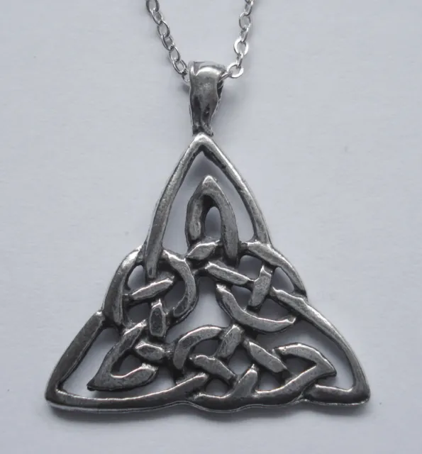 Chain Necklace #2363 Pewter CELTIC KNOT TRIANGLE (28mmx31mm) silver tone pendant