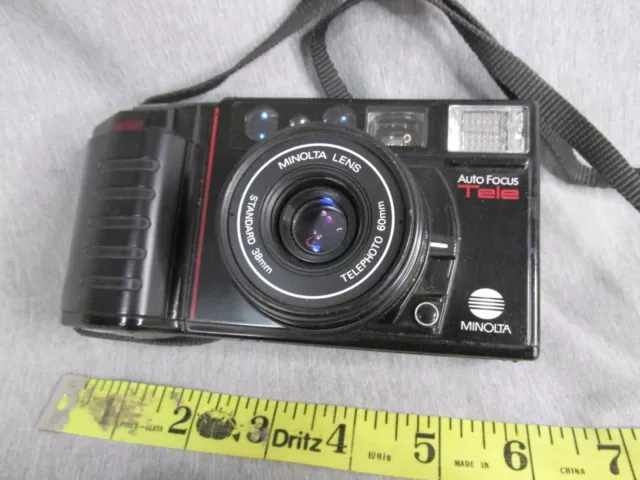 Vintage Minolta AF-Tele Film Camera Auto Focus 38mm-60mm Lens 35mm w/ Strap