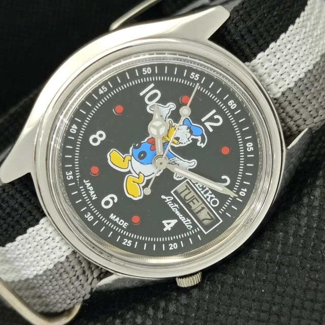 VINTAGE SEIKO CARTOON DIAL AUTOMATIC JAPAN MENS D/D BLACK WATCH 583b ...