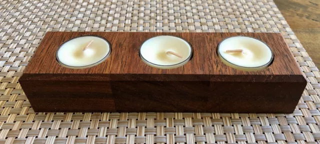 Hand made wooden tea light three candle timber holders