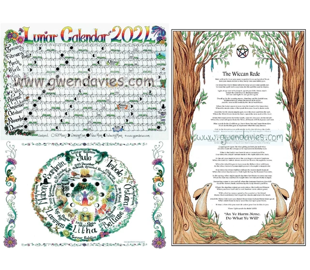 A3 LARGE 2024 Lunar Calendar, Wiccan Rede and Wheel Of The Year Pagan