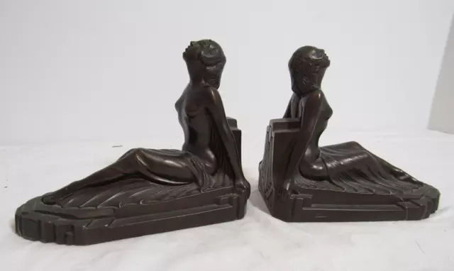 Pair Antique  Bronzed Art Deco Seated Nude bookends, 7"