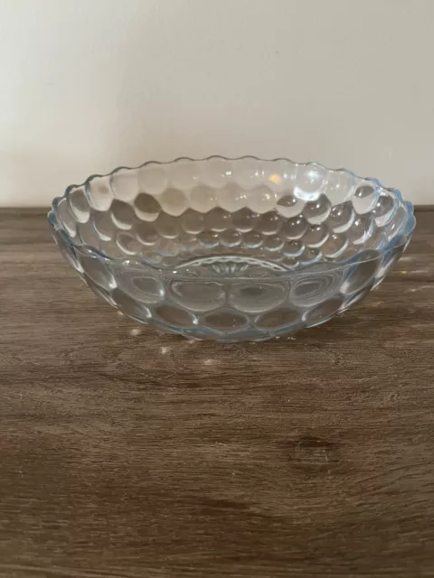 Vintage 1940s Anchor Hocking Bubble Blue Glass Serving Vegetable Bowl 8 1/4"