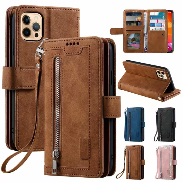 Zipper Leather Wallet Case For iPhone 14 15 Pro Max 13 12 11 XR 7 8 Flip Cover