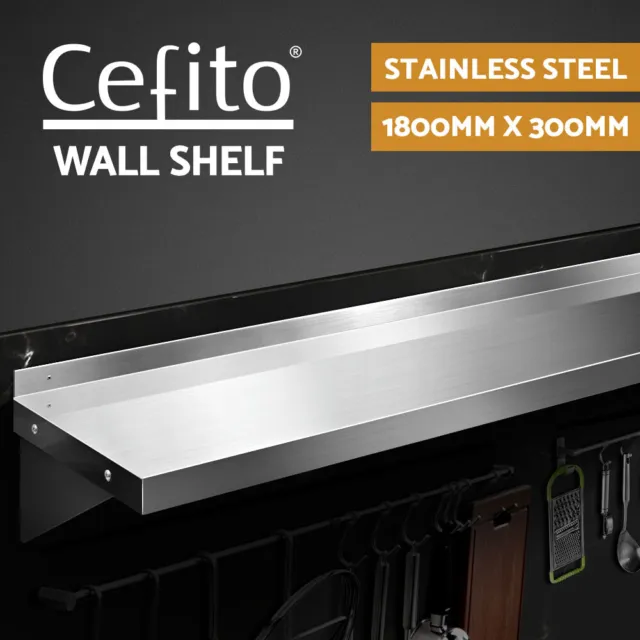 Cefito Stainless Steel Kitchen Wall Shelf Mounted Rack Storage Display 1800mm