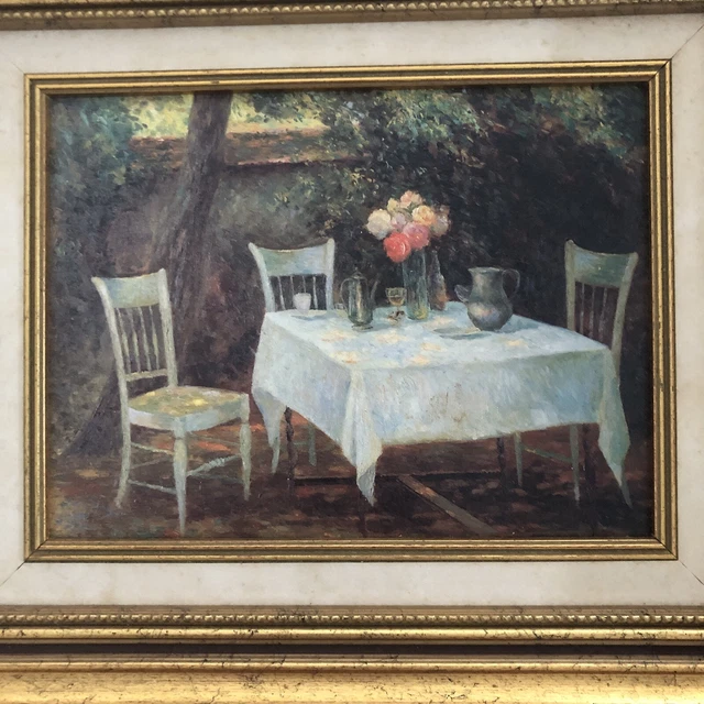 Huile sur toile table fleurie au jardin Tableau Peinture