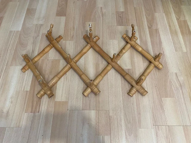 Vintage Wooden Folding Wall Hooks Hanger Rack