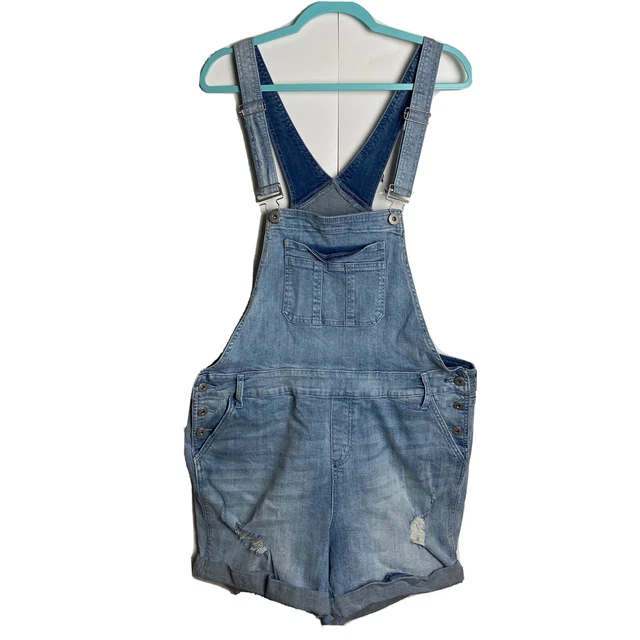 Torrid Women Denim Overalls 18 42x4 Blue Shortalls Cuffed Bib Stretch Distressed