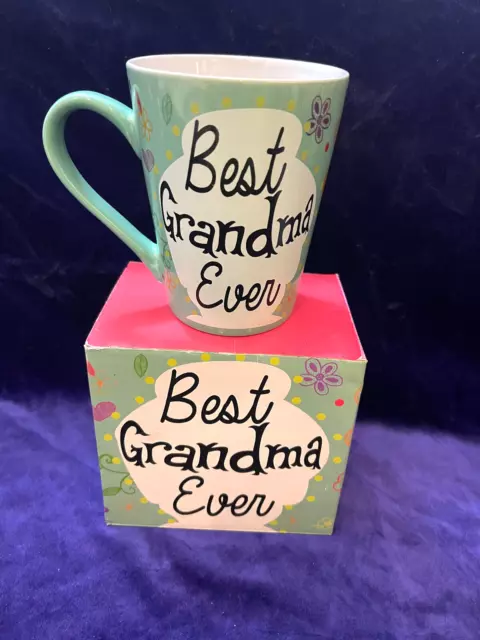 NIB Best GRANDMA Ever MUG 12 oz Cup Green with Hearts Flowers Ceramic by Kenrex