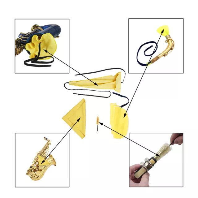 (Giallo) 4 pz Kit Spazzola Boccaglio Sax Portatile Affidabile Pulizia Sax GSA