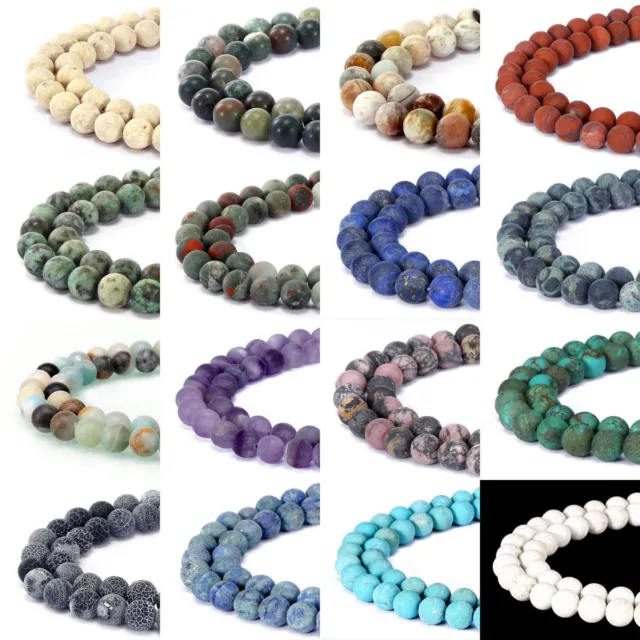 Natural Matte Gemstone Round Spacer Loose Beads 15.5''  4mm 6mm 8mm 10mm 12mm