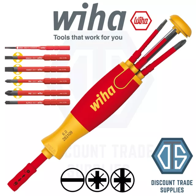 Wiha 41234 6 Piece SlimBit VDE Lift Up Magazine Bit Holder Screwdriver Terminal