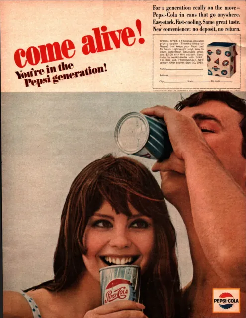 1965 Vintage Original Magazine Ad PEPSI COLA Soda Think Young Come Alive A2
