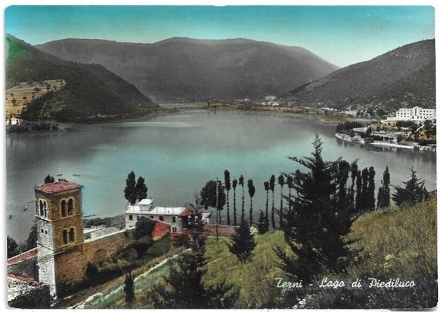 CARTOLINA DI TERNI ,LAGO DI PIEDILUCO - ACQUARELLATA viaggiata 1954