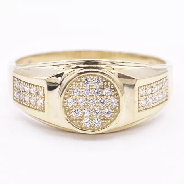 Solid 10k Yellow Gold Men's Horseshoe Ring | White Topaz Accent Lucky Symbol Ring