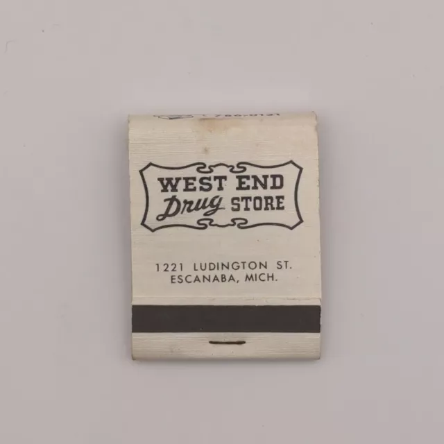 Vintage Matchbook: West End Drug Store Escanaba MI FULL Unstruck Pre 1973