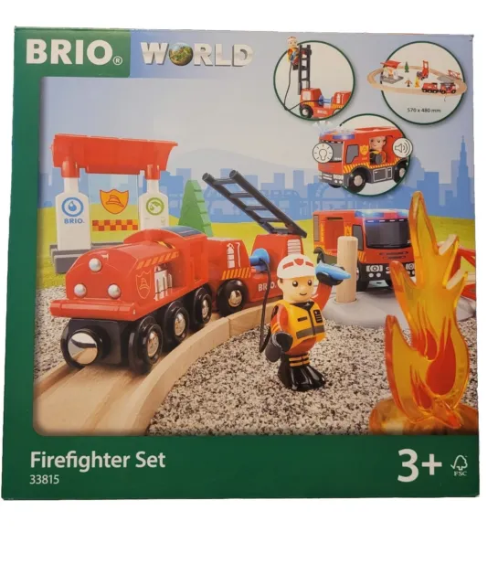 BRIO 33815 Tren Bomberos Set De Madera -firefighter Nuevo Caja Orig. Desde 3 Año