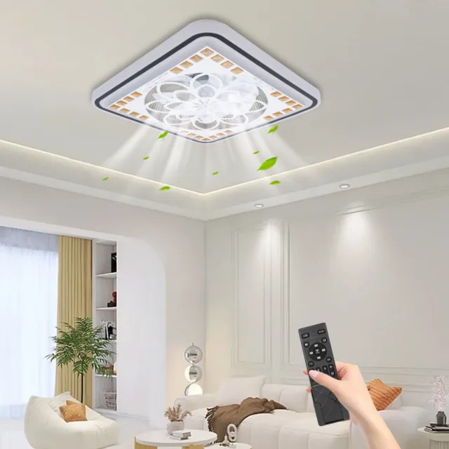 Flush Mount Bladeless Ceiling Fan with Light LED Dimmable Chandelier w/ Remote