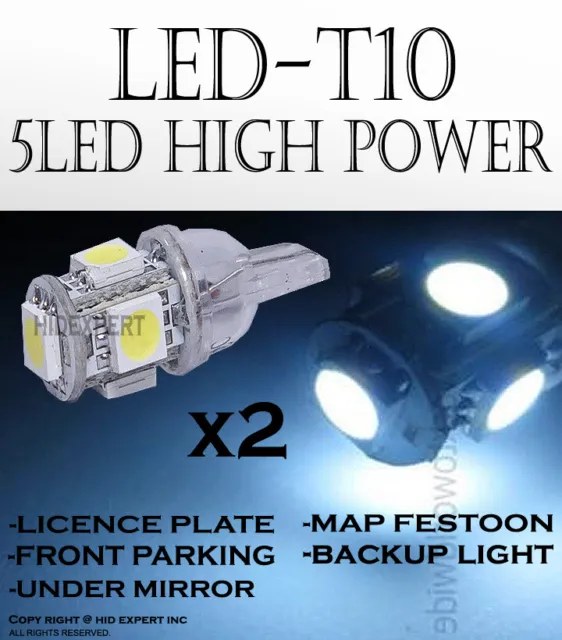 x2 pairs T10 Super White 5 LED 5050 Chips License Plate Plug & Play Lights D767