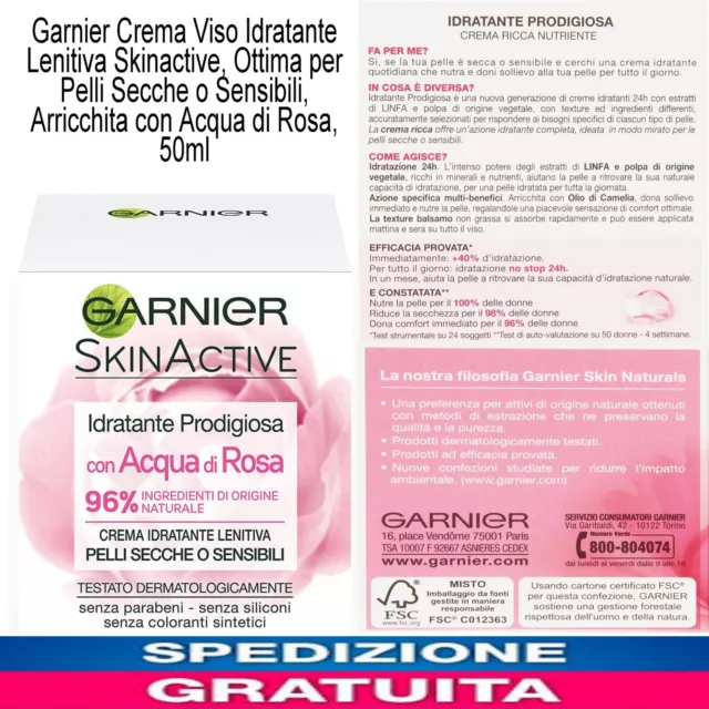 Crema Idratante Garnier per Pelli Secche Crema Viso con Acqua di Rosa da 50 ml