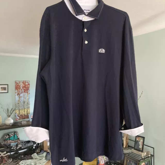 Van Laack Lufthansa First Class Long Sleeve Polo Shirt Mens Sz XL/XXL Navy Blue