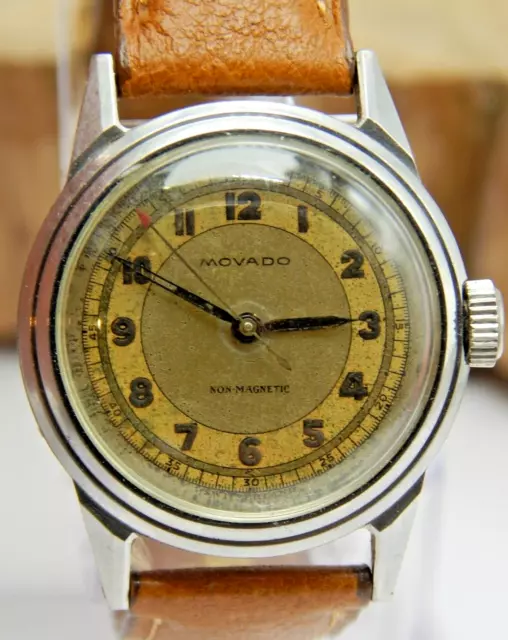 Vintage 1950s Movado Gents 15 jewel wrist watch with pigskin band