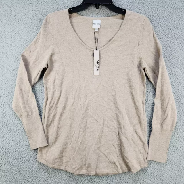 NIC+ZOE Vital V-Neck Sweater Women's Small Beechwood L/S Lightweight Pullover