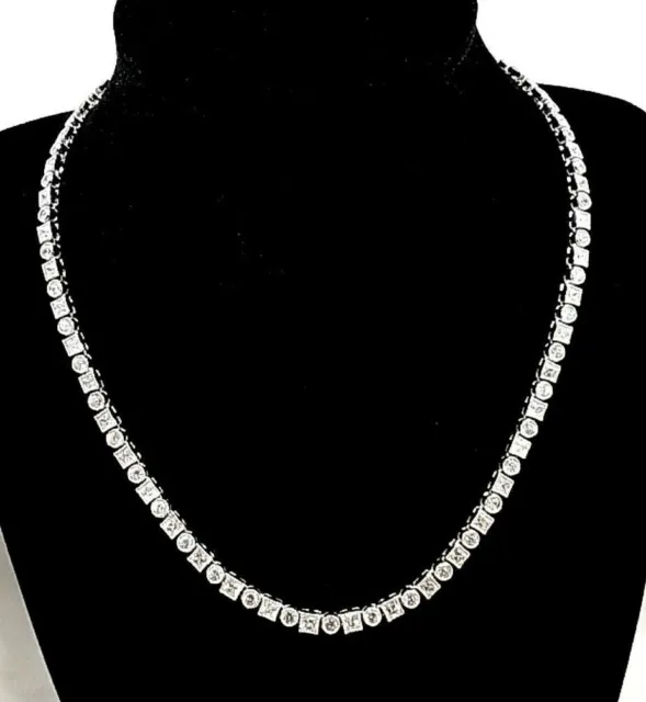 925 Sterling Silver Round & Square Cut CZ's Women's Tennis  16.5" Necklace