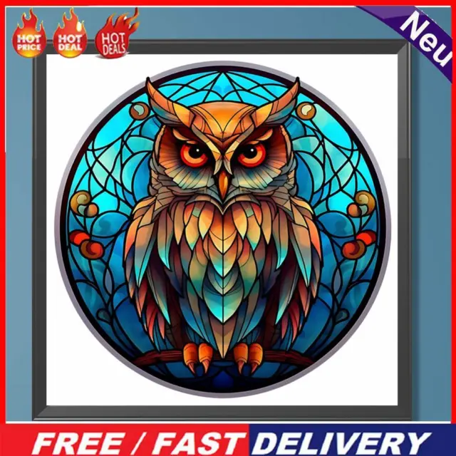 5D DIY Full Round Drill Diamond Painting Stained Glass Owl Home Decor(A3043)
