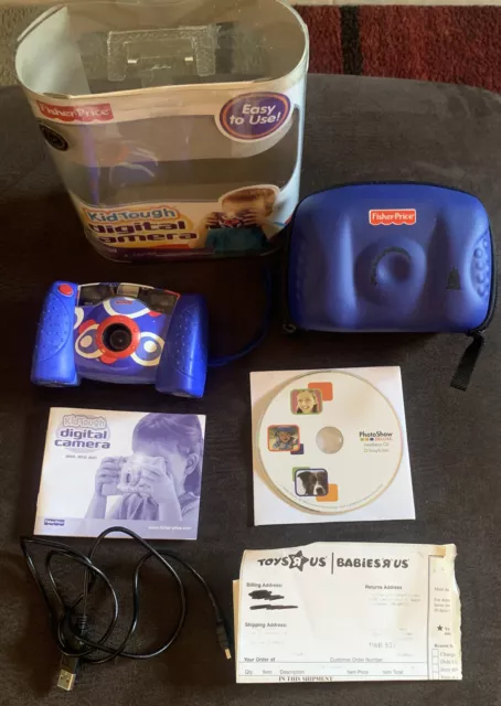 Fisher Price KID-TOUGH Digital Camera Blue 2007,Camera Case,USB cord WORKS!!