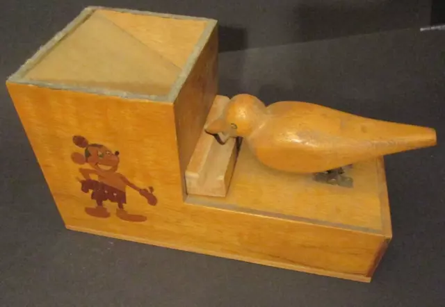 Alter Zigarettenspender mit Vogel B 23,5 cm Holz Selten  Handarbeit 1958 3