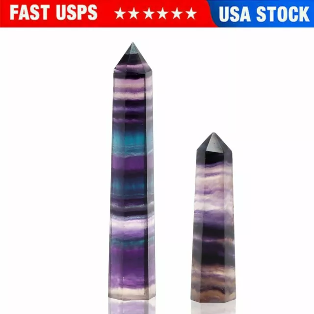 1pc Natural Rainbow fluorite obelisk quartz crystal wand point gem reiki healing