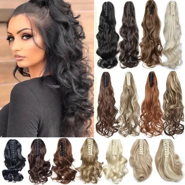 Real Natural Thick As Human Claw Clip In Ponytail Hair Extensions Long Curly AU